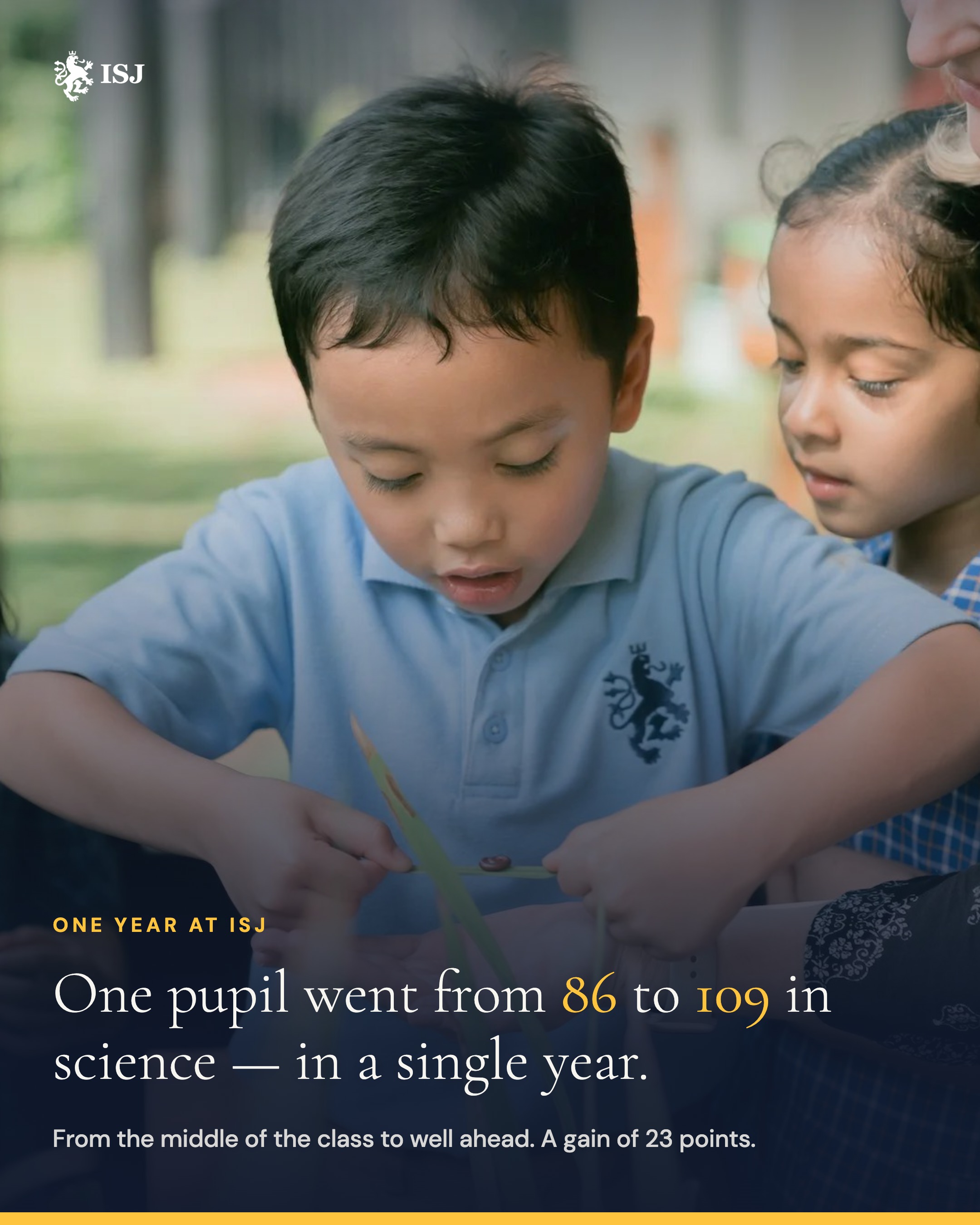 One pupil went from 86 to 109 in science in a single year