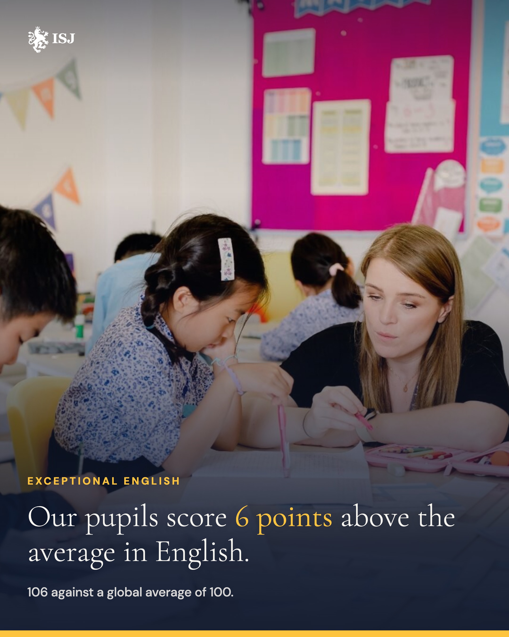 Pupils score 6 points above the global average in English
